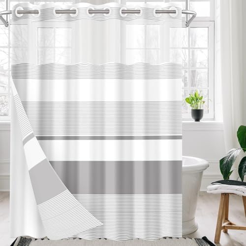 Nesphy No Hook Grey Shower Curtain Set