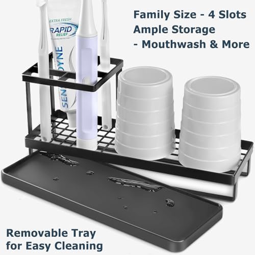 MYITYARD Toothbrush Holder with 4 Slots and Drainage
