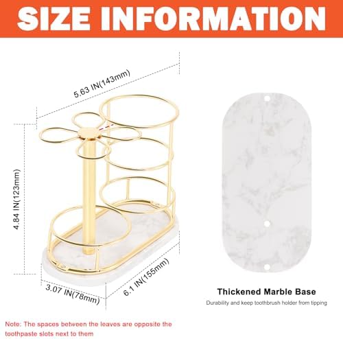 HarJue Gold Toothbrush Holder with Marble Base 1