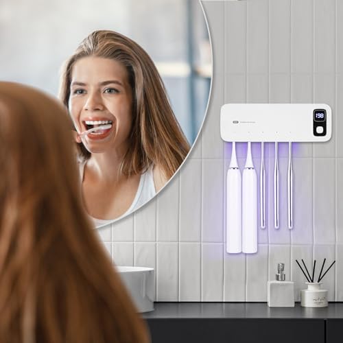 ECTEST Wall Mounted Toothbrush Holder with UV Light 5 Slots Rechargeable Sanitizing Case