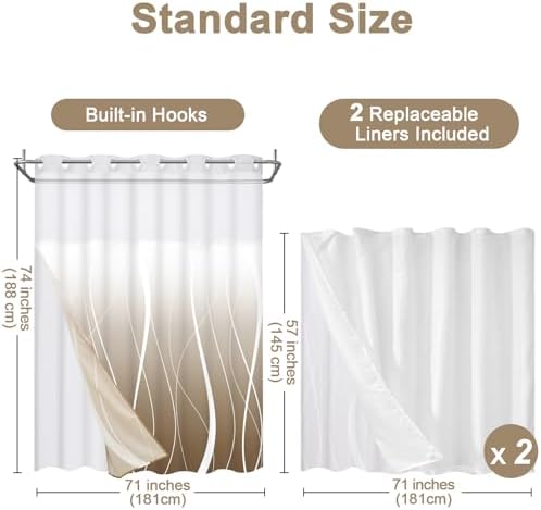 Likiyol Brown Ombre Shower Curtain Set with Snap Liner Waterproof and See Through