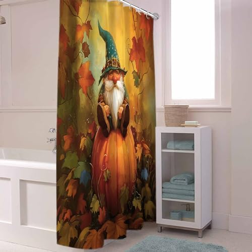 Funnywall88 72x72 Inch Gnome Pumpkin Shower Curtain Set with 12 Hooks