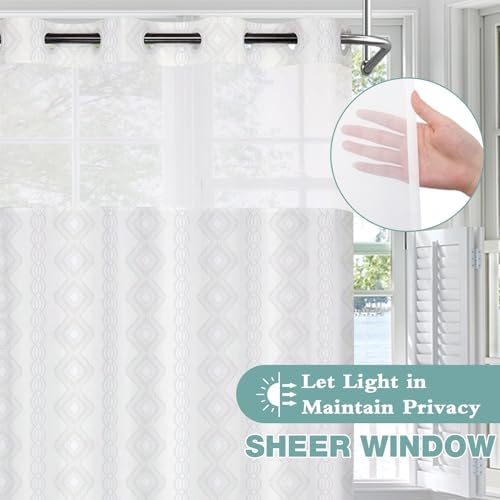 TYTYUU No Hook Shower Curtain Set Modern White Waffle Weave