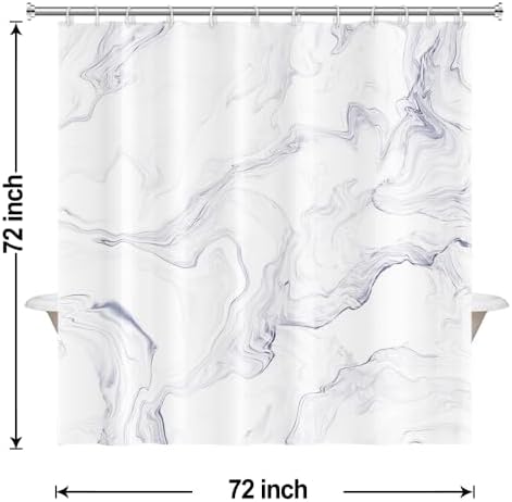 White Marble Shower Curtain Set with Hooks 72x72 Inch