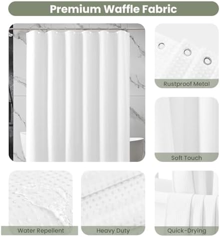 Inhousolu Waffle Shower Curtain Set 72x72 White 230 GSM 14 Metal Hooks