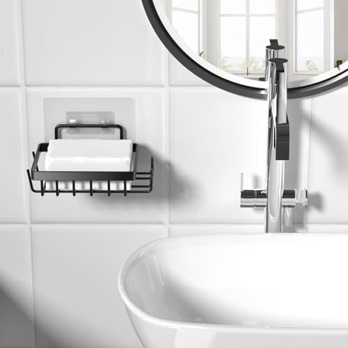 Adhesive Soap Bar Holder with 2 Hooks for Shower Wall 1
