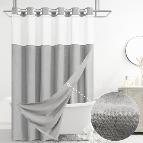 No Hooks Linen Shower Curtain Set Light Grey