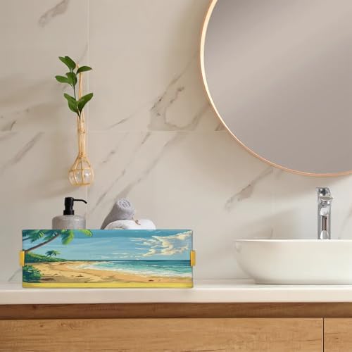 Tropical Beach Toilet Paper Basket with Handles