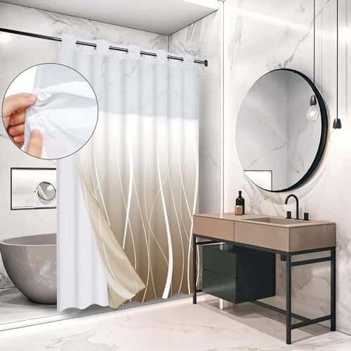 Likiyol Brown Ombre Shower Curtain Set with Snap Liner Waterproof and See Through