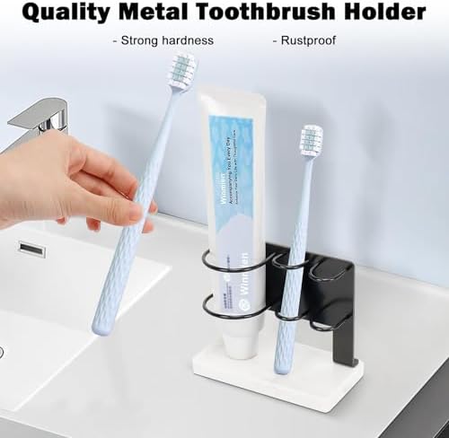 Winmien Toothbrush Holder with Marble Base 3 Slots Matte Black