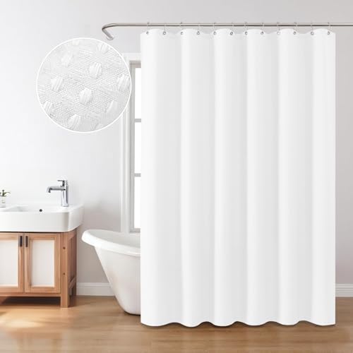 Inhousolu Waffle Shower Curtain Set 72x72 White 230 GSM 14 Metal Hooks