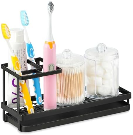 Sturdy 4 Slot Toothbrush Holder with 2 Cup Dispenser