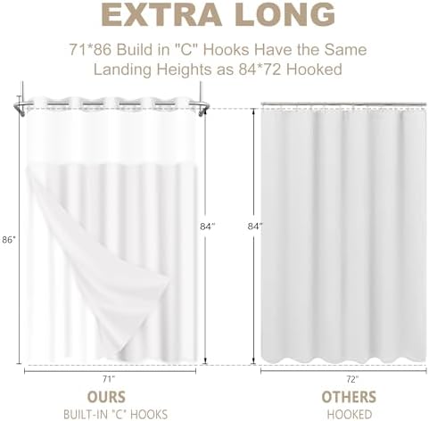 Wyljljy No Hook Shower Curtain Set 71x86 White Waffle