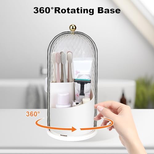 Toothbrush Holder with Sliding Lid and 360 Rotation - White