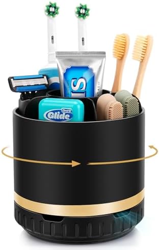 GFWARE Rotating Black Toothbrush Holder with 6 Slots