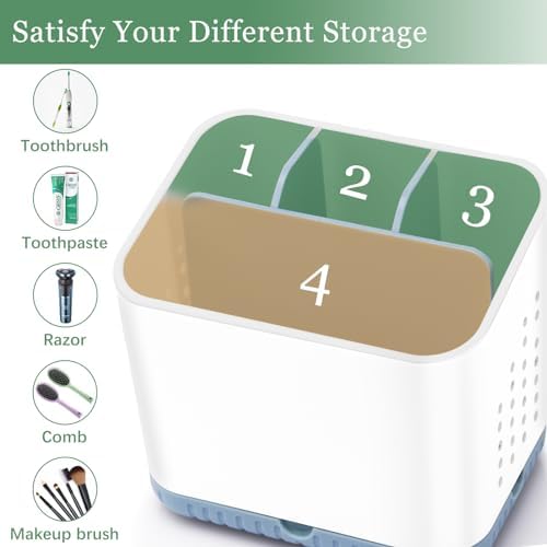 PARKMANI 4 Slots Toothbrush Holder for Bathroom Organizer Non-Slip Drainage Blue