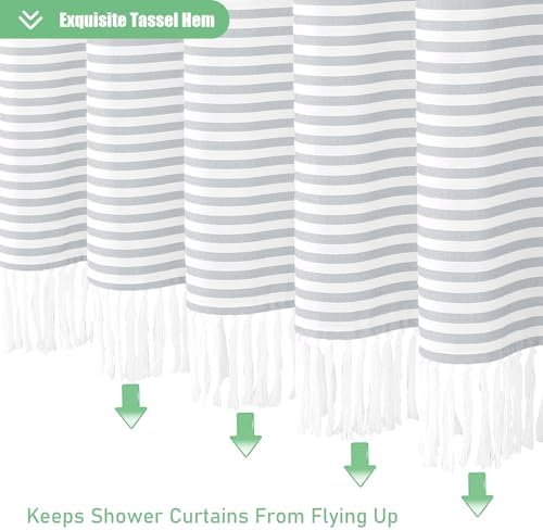 Dynamene Extra Long Farmhouse Grey Striped Shower Curtain Set with Hooks