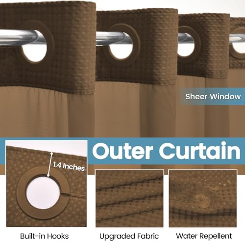 EUTXL Brown Waffle Shower Curtain with Snap Liner