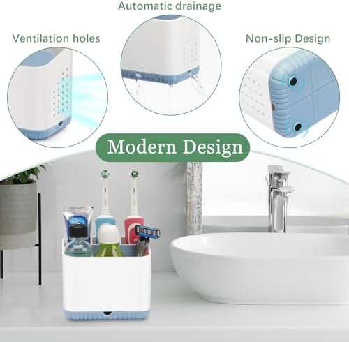 PARKMANI 4 Slots Toothbrush Holder for Bathroom Organizer Non-Slip Drainage Blue