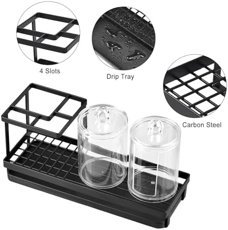 Sturdy 4 Slot Toothbrush Holder with 2 Cup Dispenser