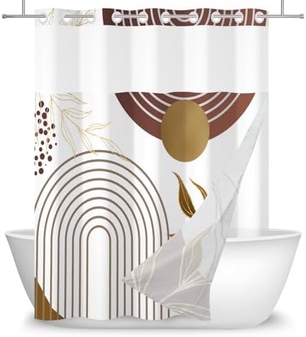 DASHAN Gold Boho Shower Curtain Set 71x74 with Snap Liner