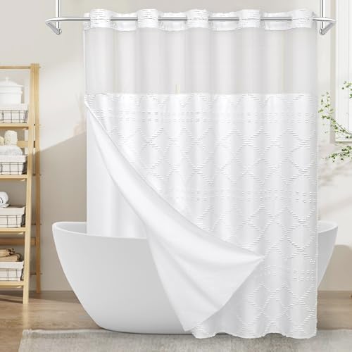Boho White Woven Chevron Shower Curtain 72x74