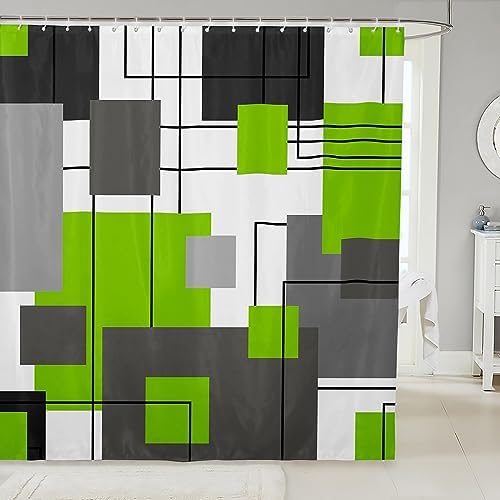 Lime Green Gray Geometric Shower Curtain Set 1