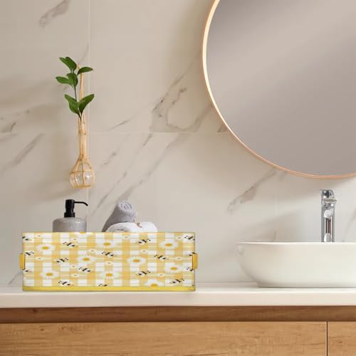 Daisy Toilet Tank Topper Paper Basket with Handles