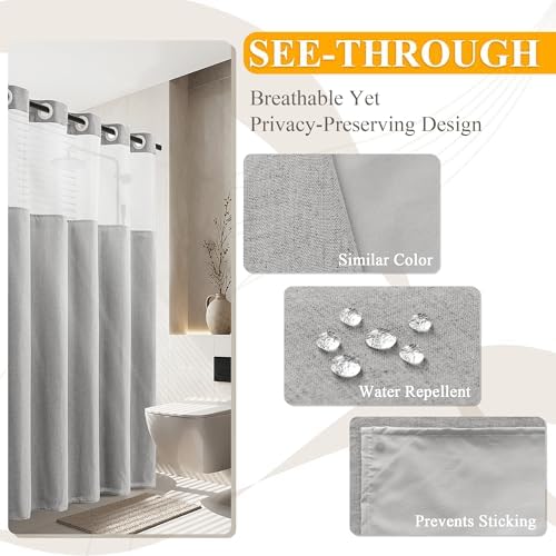 No Hooks Linen Shower Curtain Set Light Grey
