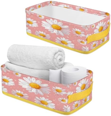Daisy Spring Flower Toilet Paper Basket with Handle for Bathroom Storage