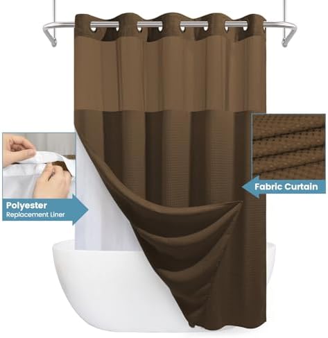 EUTXL Brown Waffle Shower Curtain with Snap Liner