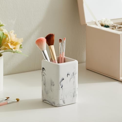 2PCS Resin Toothbrush Holder Set with Marble Design