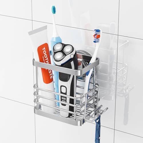 TAILI Suction Cup Toothbrush Holder No Drilling Stainless Steel Waterproof Removable Silver