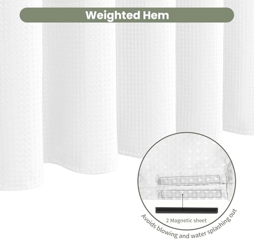 Inhousolu Waffle Shower Curtain Set 72x72 White 230 GSM 14 Metal Hooks
