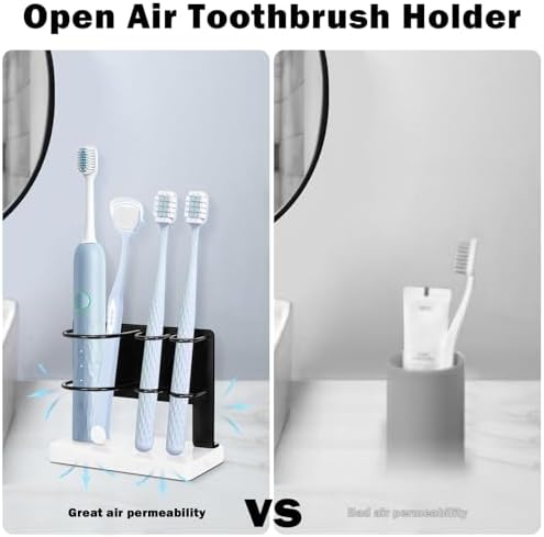 Winmien Toothbrush Holder with Marble Base 3 Slots Matte Black
