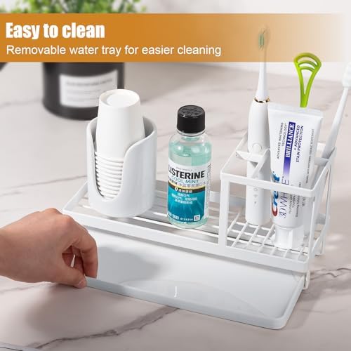 Heagoale Toothbrush Holder Bathroom Organizer with Multiple Compartments - White