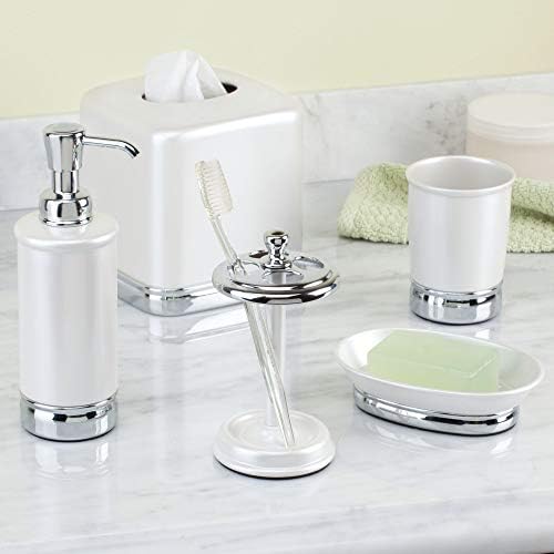 InterDesign York Collection Toothbrush Holder - 4 Slots Chrome Pearl White