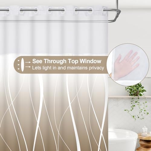 Likiyol Brown Ombre Shower Curtain Set with Snap Liner Waterproof and See Through