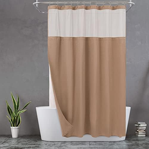 NY HOME Waffle Weave Shower Curtain Set - 71x72 Coffee Brown