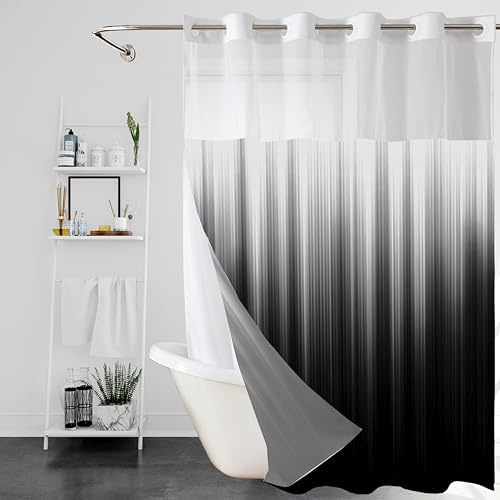 QeHoelyfe Ombre Black Shower Curtain with Snap Liner
