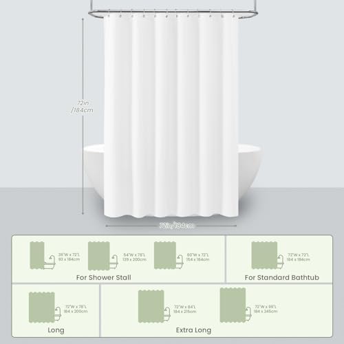 Inhousolu Waffle Shower Curtain Set 72x72 White 230 GSM 14 Metal Hooks