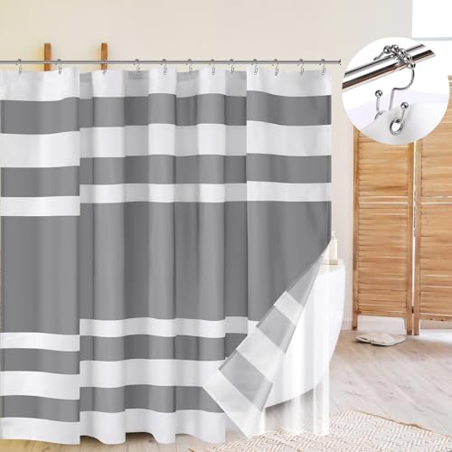 Tranqun Boho Farmhouse Shower Curtain Set with Tassel and Clear Liner
