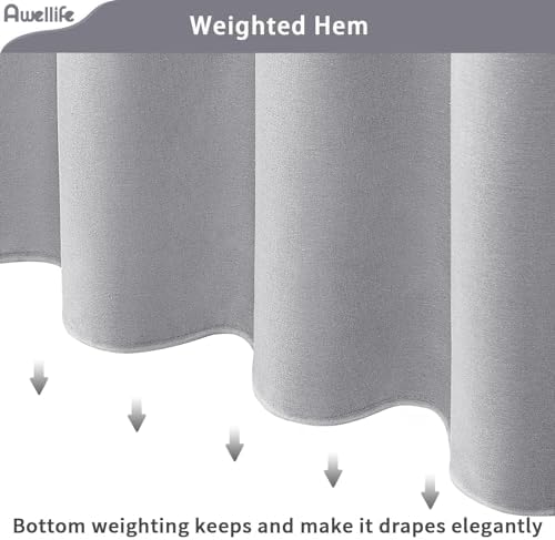 Awellife Grey Linen Textured Shower Curtain 84 Inch