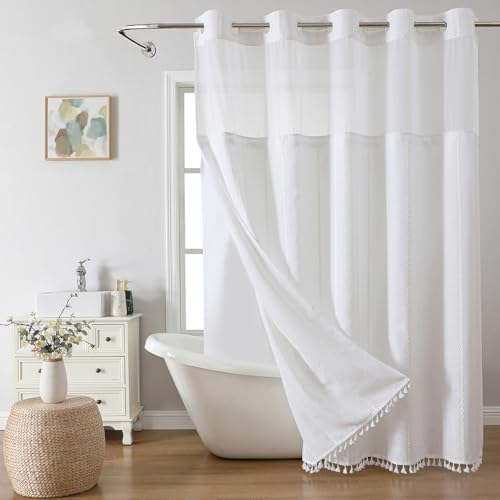 No Hook Extra Long Shower Curtain Set with Liner