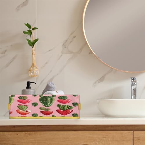 Cactus Valentines Day Toilet Paper Basket for Bathroom Storage