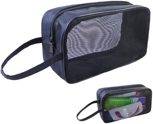 Muzrunq Mesh Shower Bag with Zipper Closure and Strap
