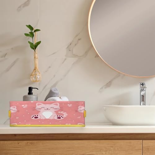 Cute Cat Toilet Tank Topper Paper Basket with Handles