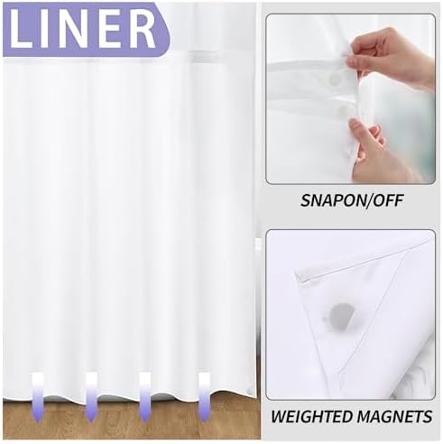 Boho Style Waterproof Shower Curtain with Mesh Top 71x74 In