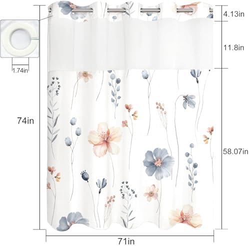 Fungarth No Hook Shower Curtain Set with Floral Design