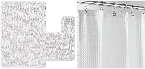 Gorilla Grip White Bath Rug and Shower Curtain Set